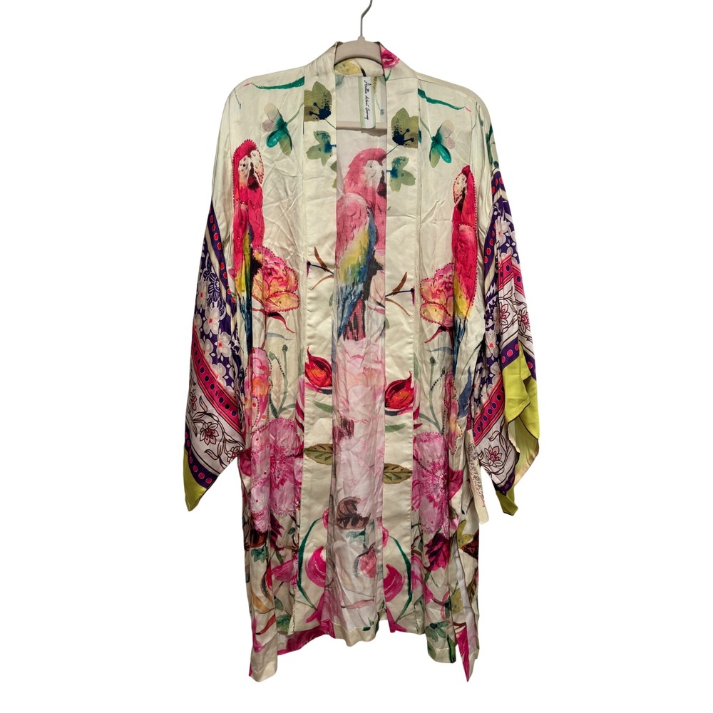 NWT Aratta Silent Journey Tropical Mood Hand-Beaded Kimono Parrot Floral S